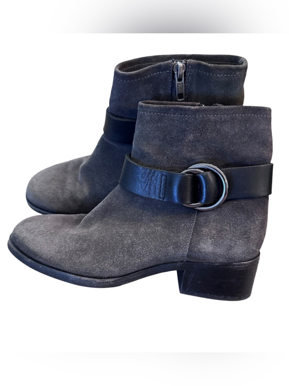 Frye Kristen Harness Suede Leather Boots Size 6.5 Ankle Booties Gray